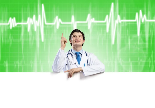 Medico con banner — Foto Stock