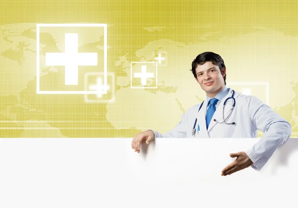 Doctor with banner — Stock Photo, Image
