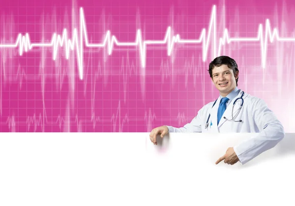 Medico con banner — Foto Stock