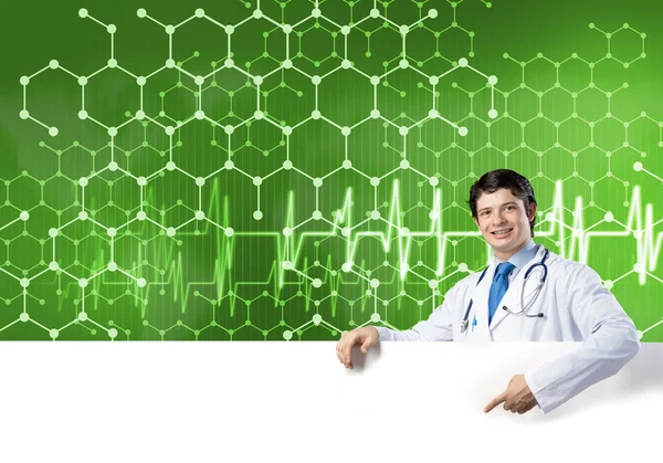 Doctor with banner — Stock Photo, Image