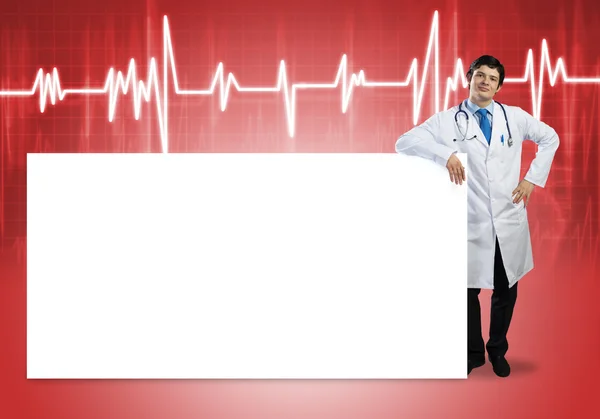 Medico con banner — Foto Stock