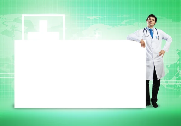 Doctor with banner — Stock Photo, Image