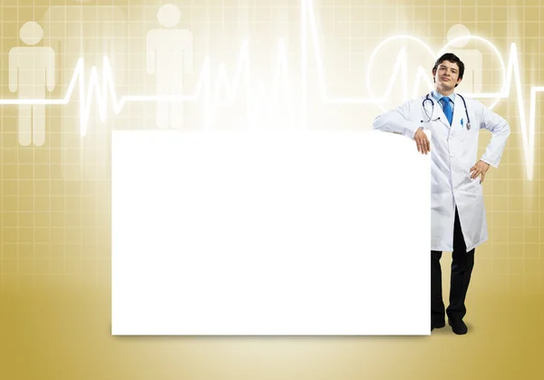 Doctor with banner — Stock Photo, Image