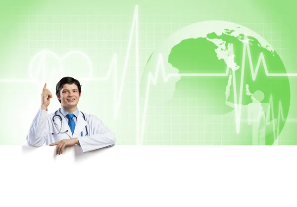 Doctor with banner — Stock Photo, Image