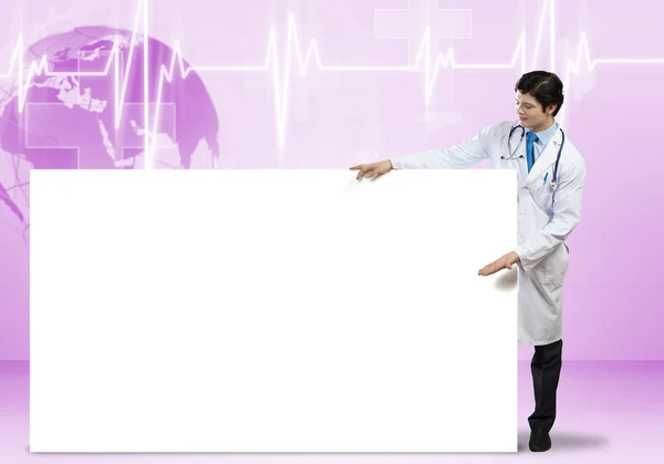 Doctor with banner — Stock Photo, Image