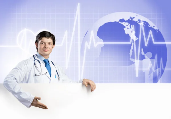 Doctor with banner — Stock Photo, Image