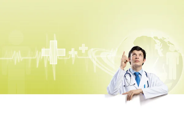 Doctor with banner — Stock Photo, Image