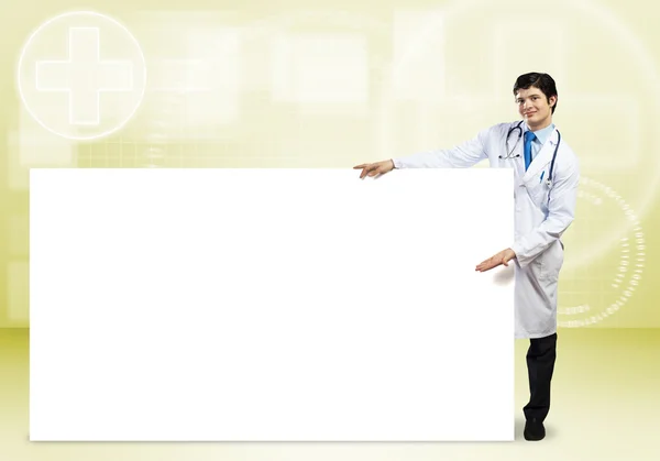 Dokter met spandoek — Stockfoto