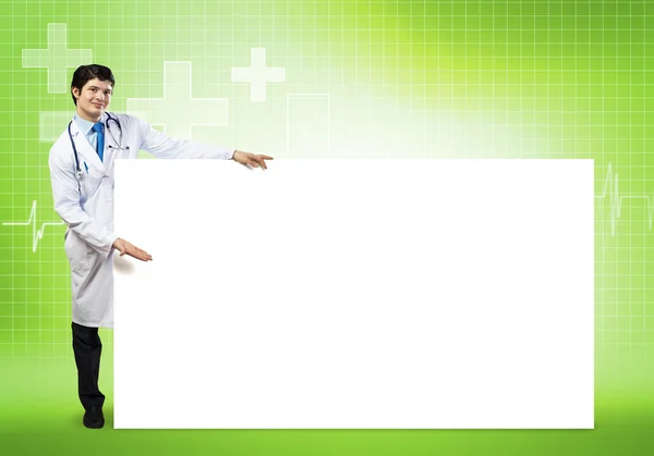 Medico con banner — Foto Stock