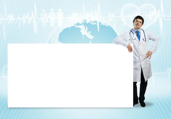 Doctor with banner — Stock Photo, Image