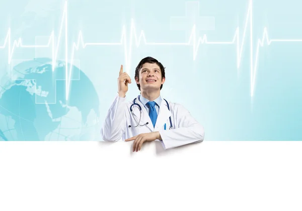 Doctor with banner — Stock Photo, Image