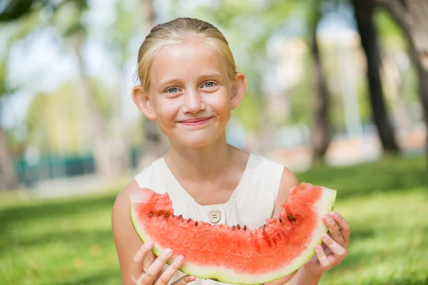 Kid with watermelon slice — Stock Photo, Image