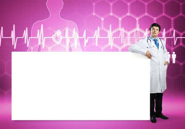 Doctor with banner — Stock Photo, Image