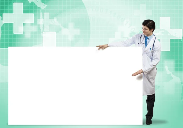 Medico con banner — Foto Stock