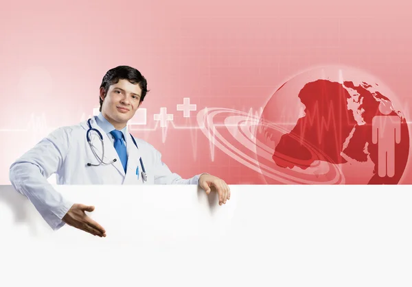 Doctor with banner — Stock Photo, Image