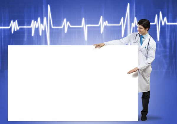 Doctor with banner — Stock Photo, Image