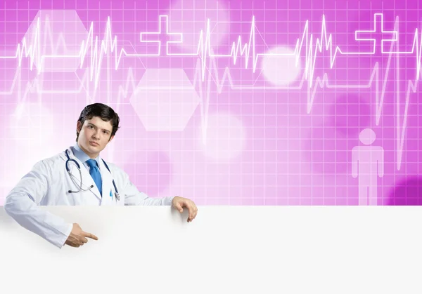 Dokter met spandoek — Stockfoto