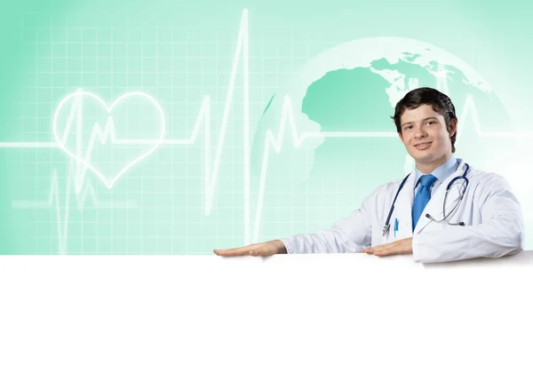 Doctor with banner — Stock Photo, Image