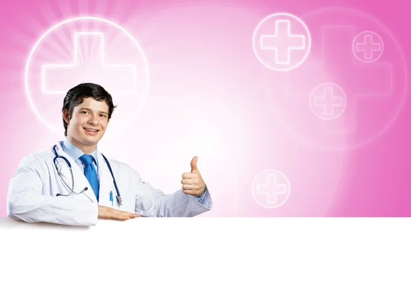 Doktor med banner – stockfoto