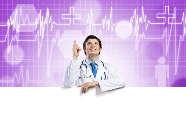 Arzt mit Banner — Stockfoto