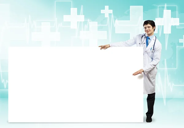 Doctor with banner — Stock Photo, Image