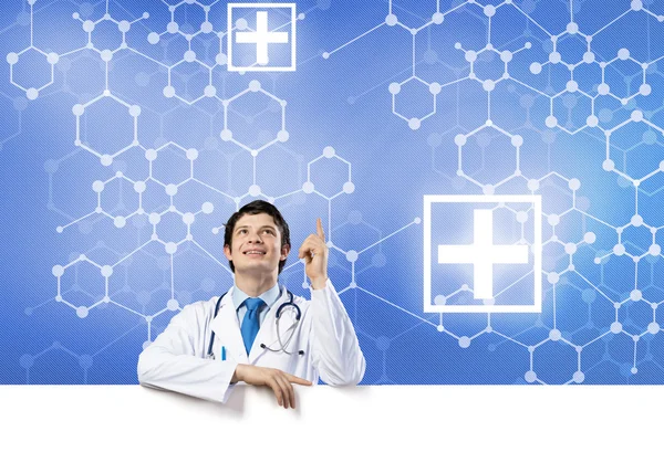 Doctor with banner — Stock Photo, Image