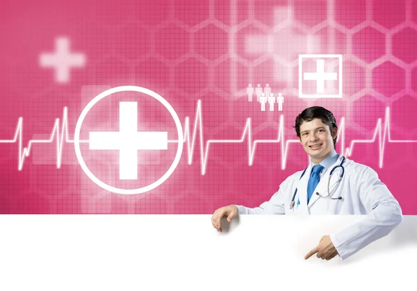 Doctor with banner — Stock Photo, Image