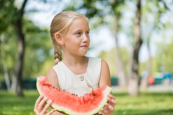 Kid with watermelon slice — Stock Photo, Image