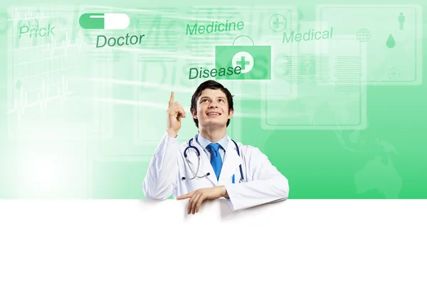 Doctor with banner — Stock Photo, Image