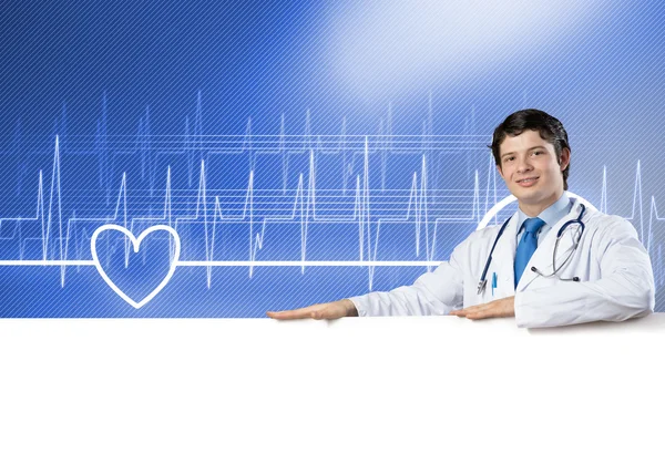 Doctor with banner — Stock Photo, Image