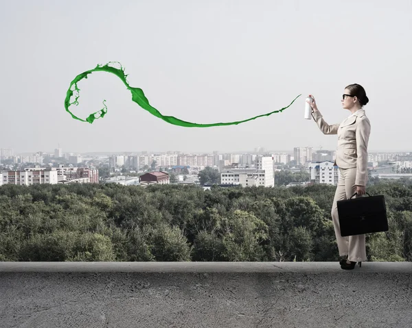 Businesswoman with suitcase — Stock Photo, Image