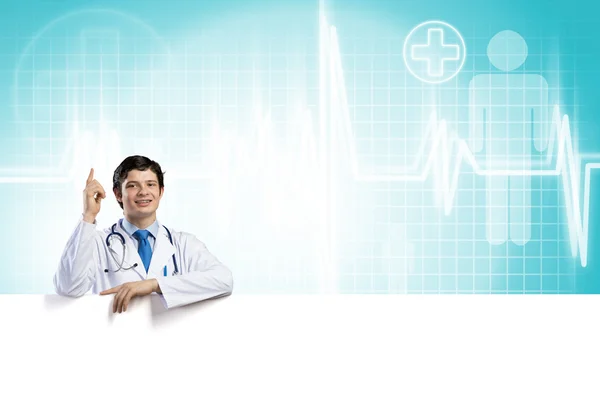 Doctor with banner — Stock Photo, Image