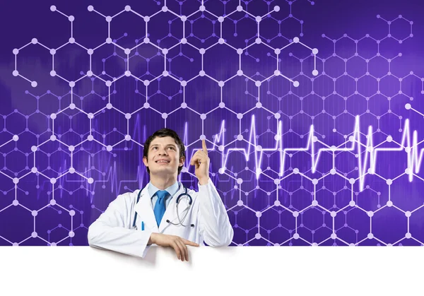 Doctor with banner — Stock Photo, Image