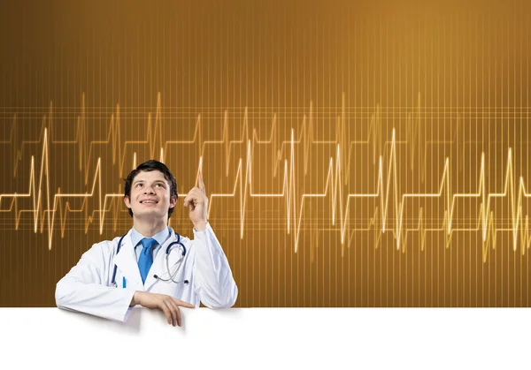 Doctor with banner — Stock Photo, Image