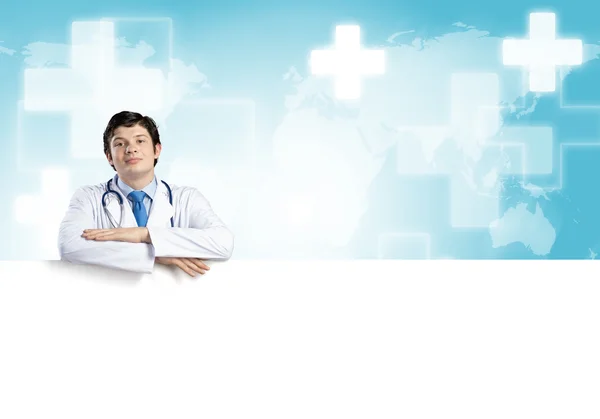 Doctor with banner — Stock Photo, Image