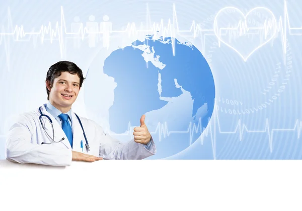 Doctor with banner — Stock Photo, Image