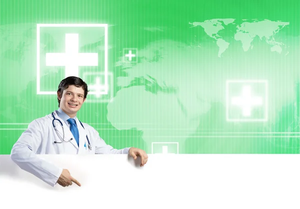 Doctor with banner — Stock Photo, Image