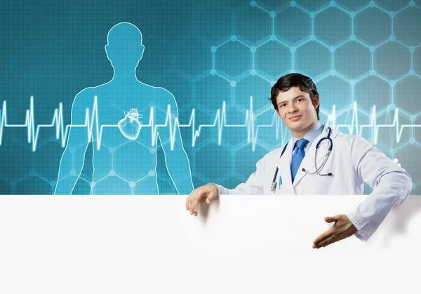 Doctor with banner — Stock Photo, Image