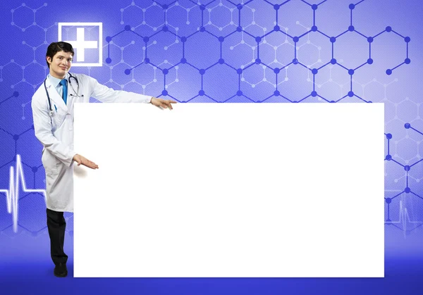 Doctor with banner — Stock Photo, Image