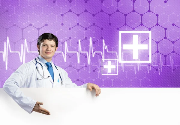 Doctor with banner — Stock Photo, Image