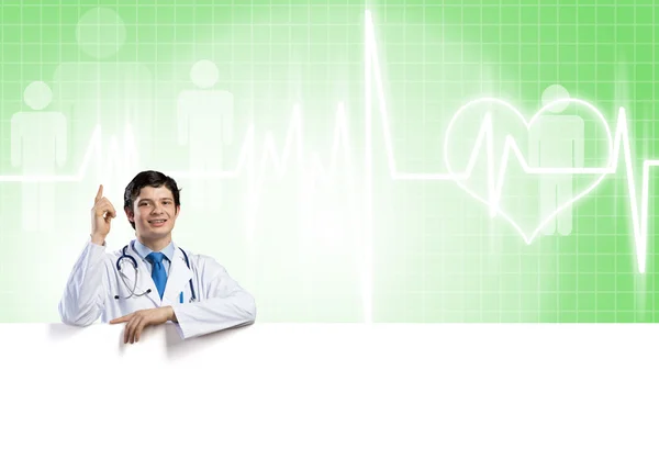 Doctor with banner — Stock Photo, Image