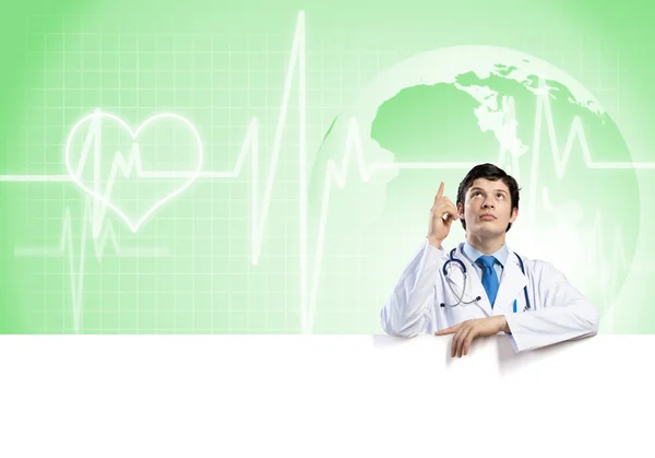 Doctor with banner — Stock Photo, Image