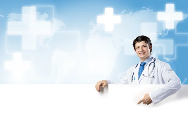 Doctor with banner — Stock Photo, Image