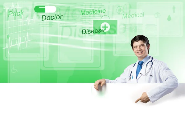 Doctor with banner — Stock Photo, Image