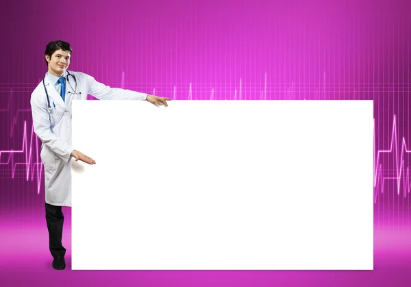 Medico con banner — Foto Stock