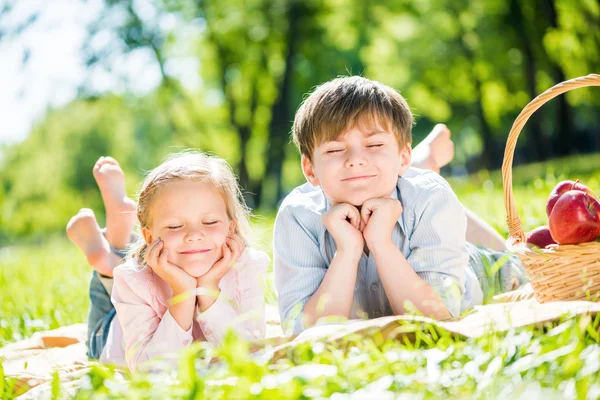 Kinderen op picnic in park — Stockfoto