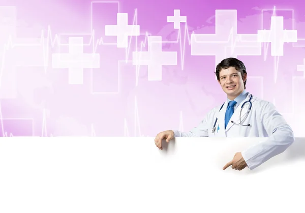 Doctor with banner — Stock Photo, Image