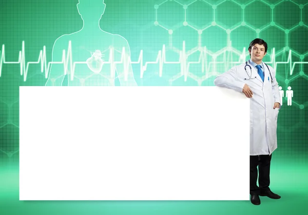 Doctor with banner — Stock Photo, Image