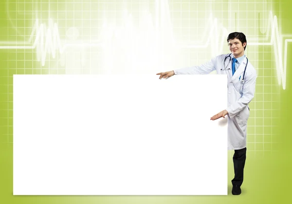 Medico con banner — Foto Stock