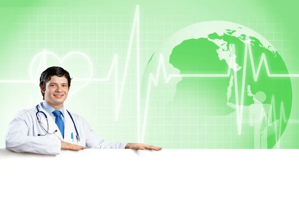 Doctor with banner — Stock Photo, Image